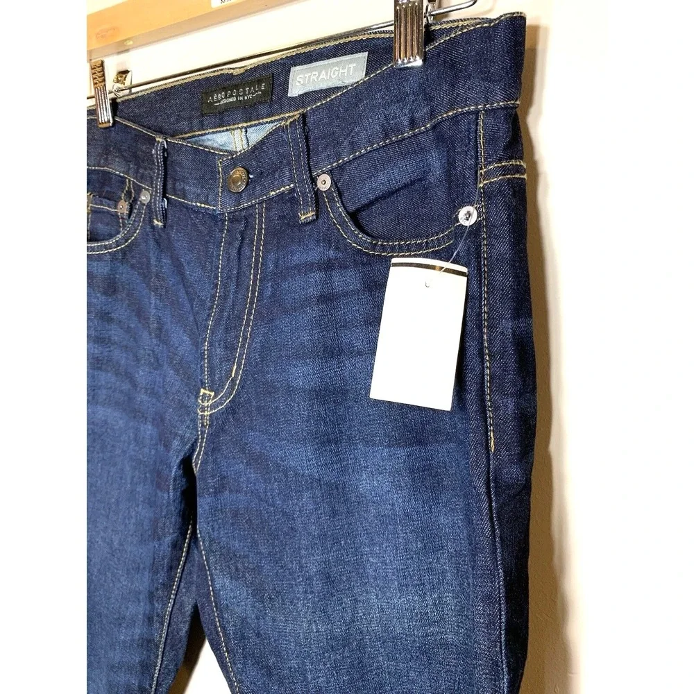 NEW Aeropostale Jeans Women 28X30 Blue Straight Dark Wash Denim 100% Cotton wTAG